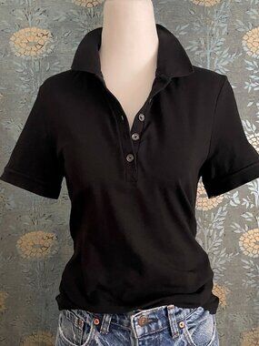 Burberry Black Polo Shirt Short Sleeve Button Front Size Small